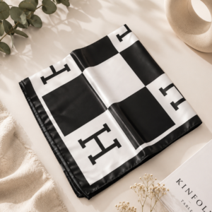 Pañuelo Satinado Inspiración Hermès Negro y Blanco