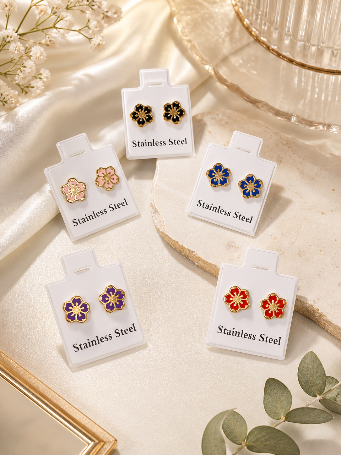 Pendientes Flor Acero Inoxidable – Colores Elegantes