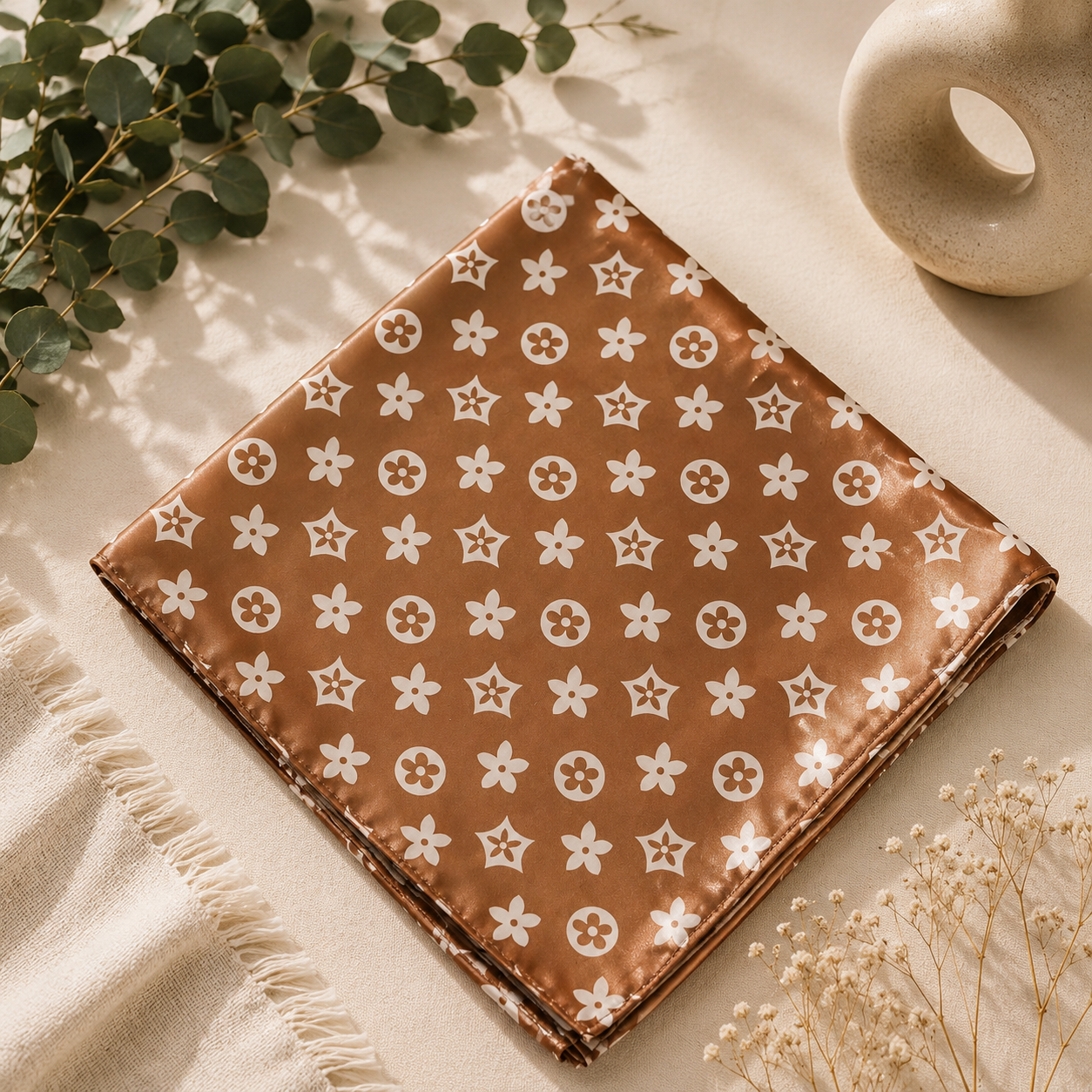 Pañuelo Satinado Inspiración Gucci Camel 🤎