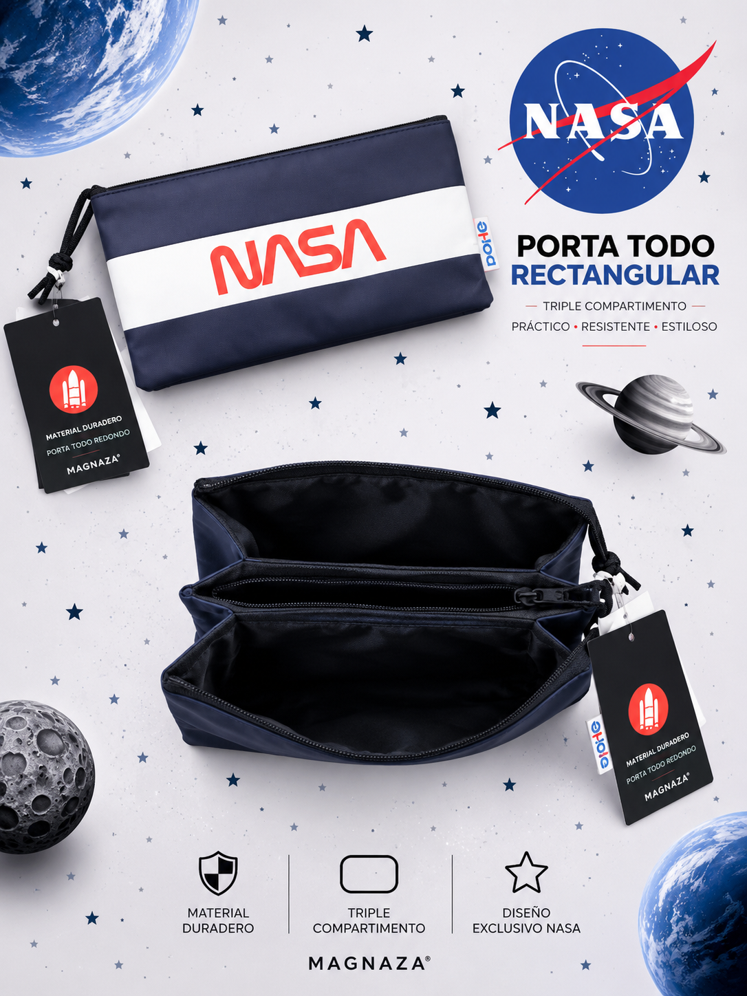 Estuche NASA Magnaza® Rectangular – Triple Azul Espacial