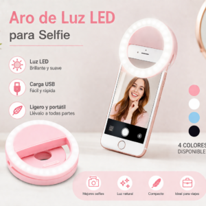 Aro de Luz LED para Selfie Recargable USB – Luz Ajustable