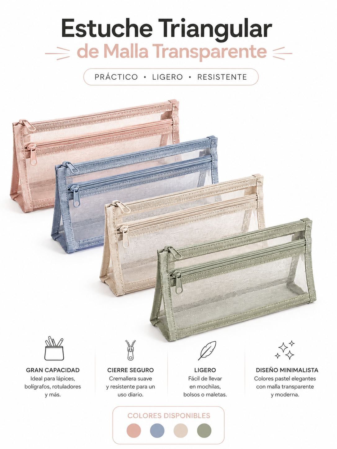 Estuche Triangular de Malla Transparente ✏️✨