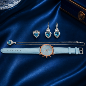 Set de joyería elegante con reloj y cristales – estilo lujo 💎💙
