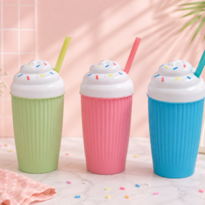 Vaso Milkshake Pastel con Pajita – Diseño Helado Kawaii 260ml