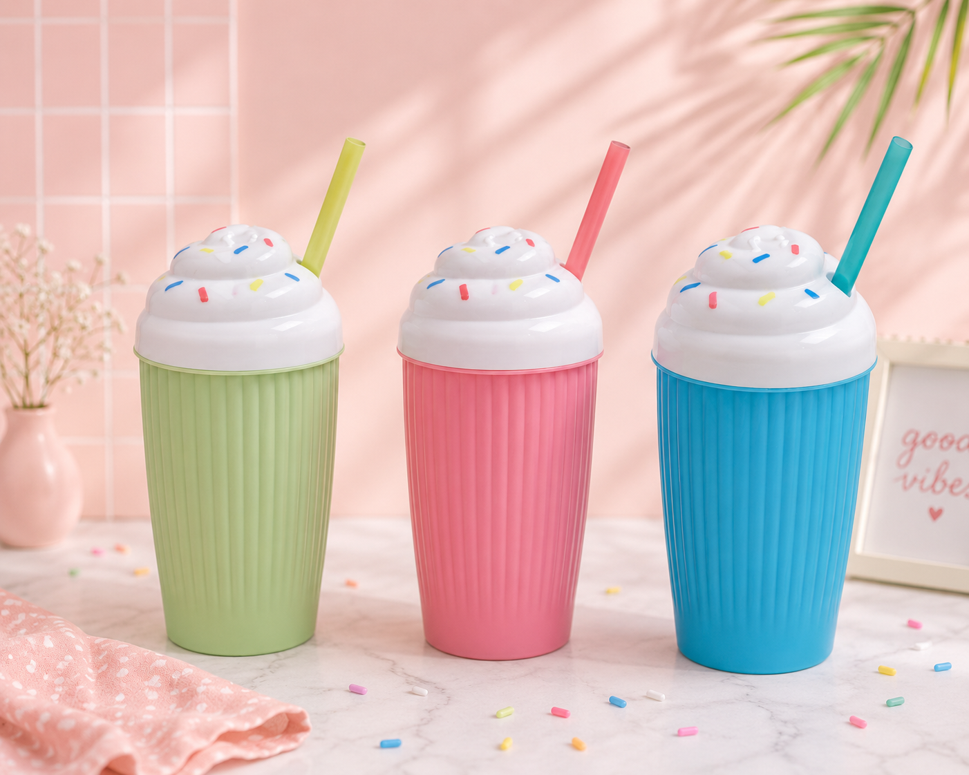 Vaso Milkshake Pastel con Pajita – Diseño Helado Kawaii 260ml