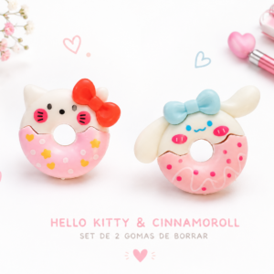 be535cb6-b7bc-4b34-8d0c-553a1a0950f1 Set de 2 Gommes Donut Kawaii Hello Kitty & Cinnamoroll