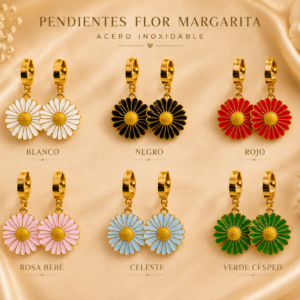 Pendientes Flor Margarita Premium Acero Inoxidable 🌼