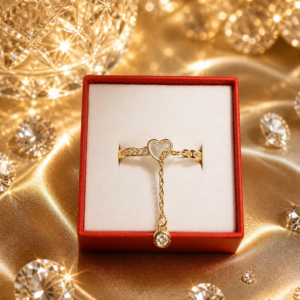 Anillo dorado con corazón y cadena colgante – Elegancia  ✨