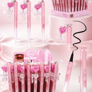 Eyeliner Kawaii Rosa con Charm de Corazón y Lazo ✨