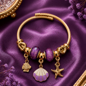 Pulsera Luxe Violeta con Charms Dorados ✨💜