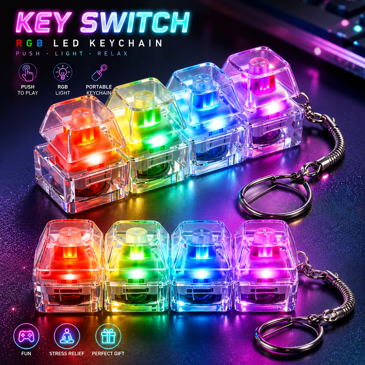 Llavero RGB Key Switch – Tecla Mecánica LED Antiestrés