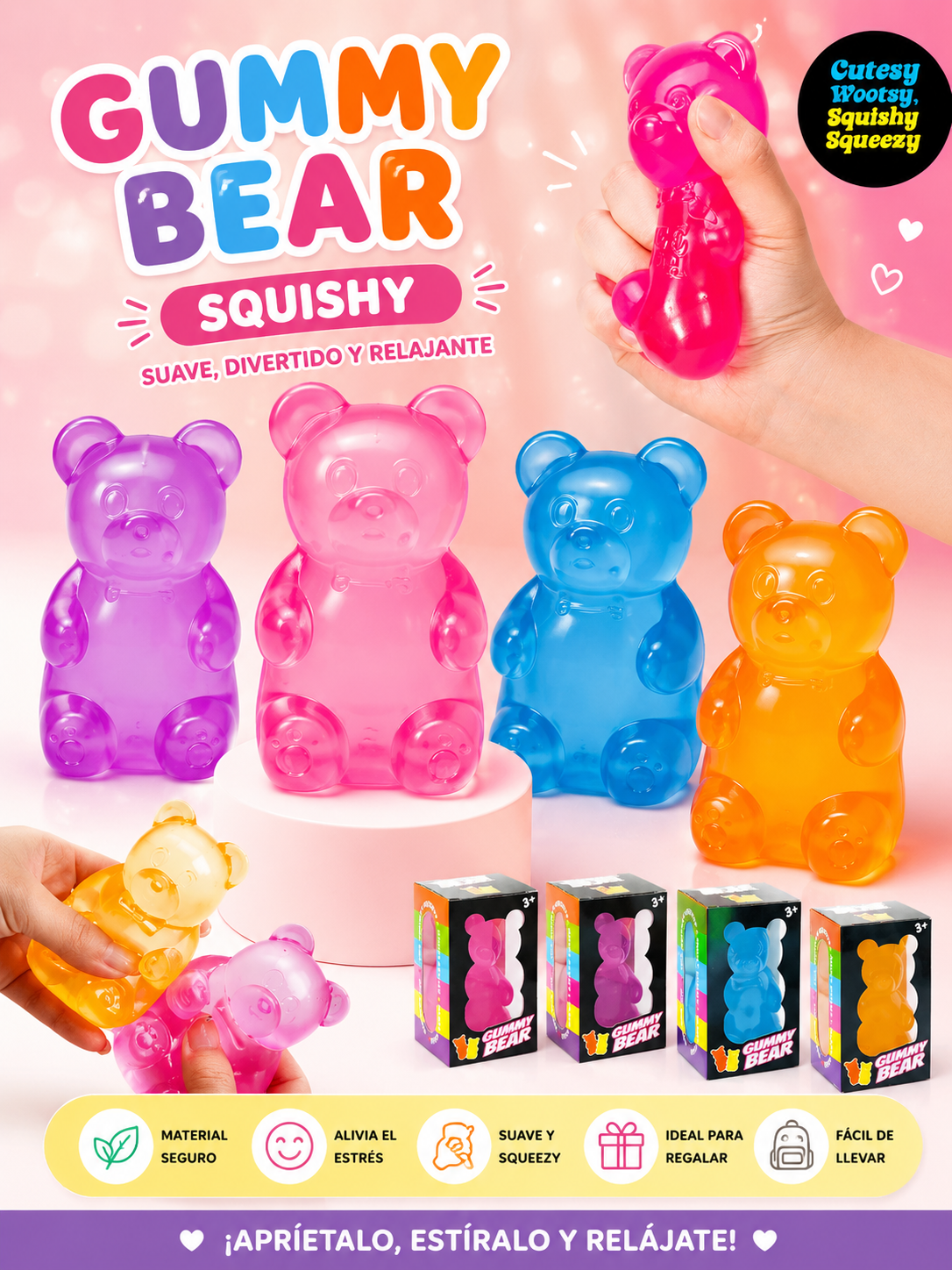 🧸Gummy Bear Squishy Gel Antiestrés Osito Suave y Divertido