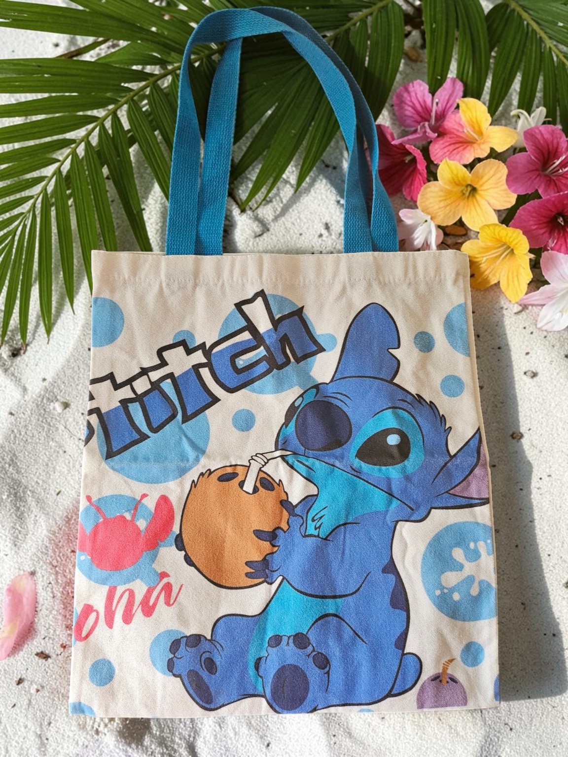 Bolsa Tote Tropical Azul Inspiración Stitch Isla Paradise