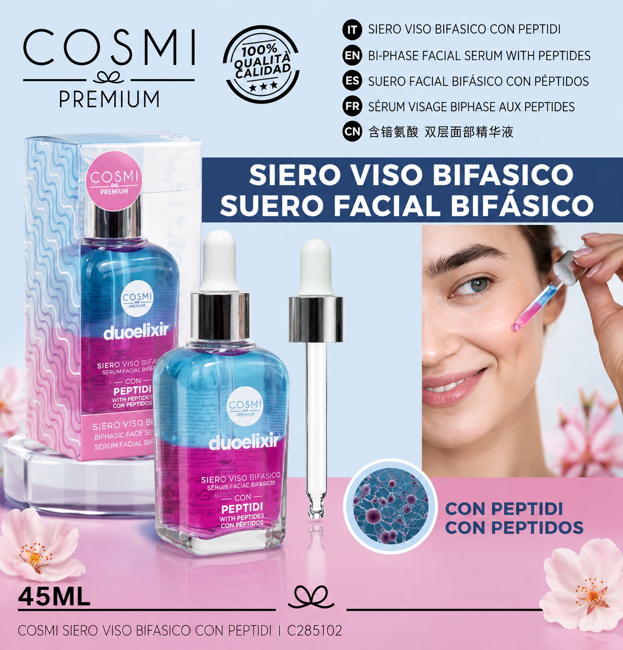 Sérum Facial Bifásico con Péptidos COSMI Premium 45 ml 💙✨