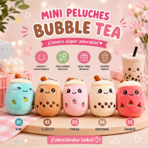Mini Peluches Bubble Tea con Llavero – 5 Modelos Kawaii