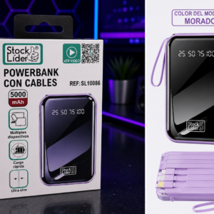 Power Bank 5000mAh con Cables Integrados Morado