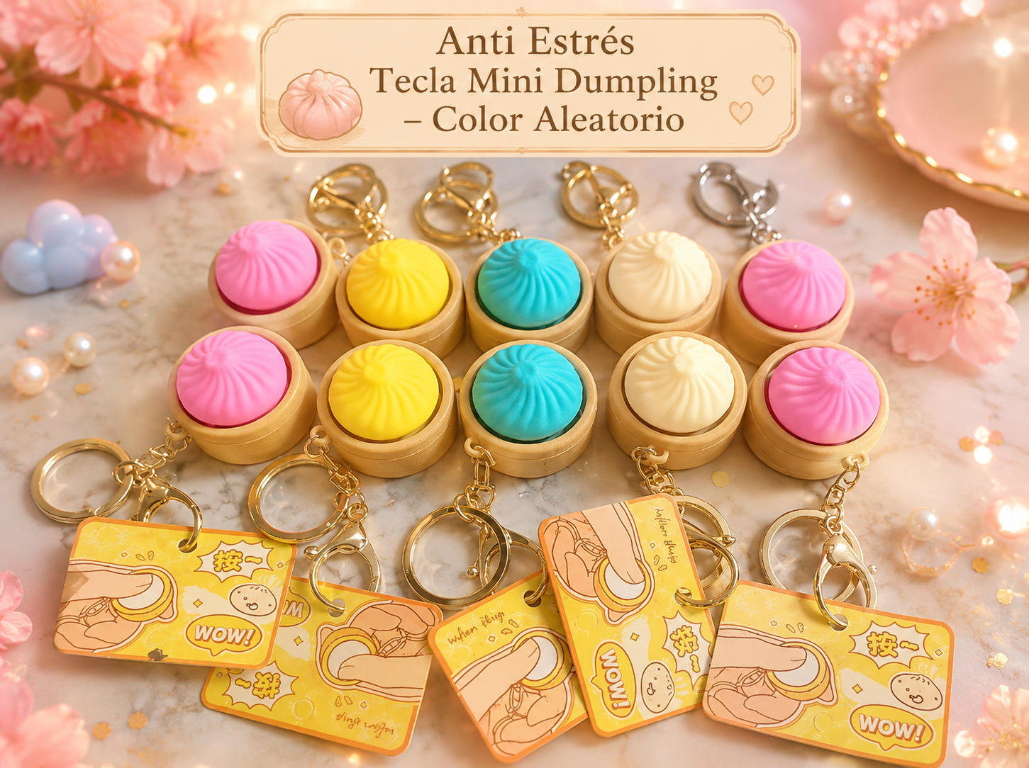 Llavero Anti Estrés Tecla Mini Dumpling Kawaii – Color Aleatorio