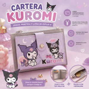 Cartera Kuromi Kawaii con Cremallera y Monedero 💜