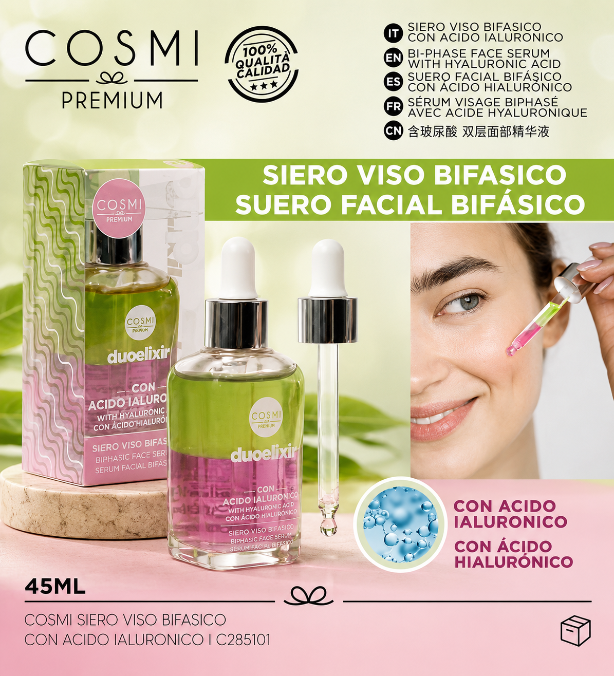 Sérum Facial Bifásico con Ácido Hialurónico Premium 45 ml 💧✨