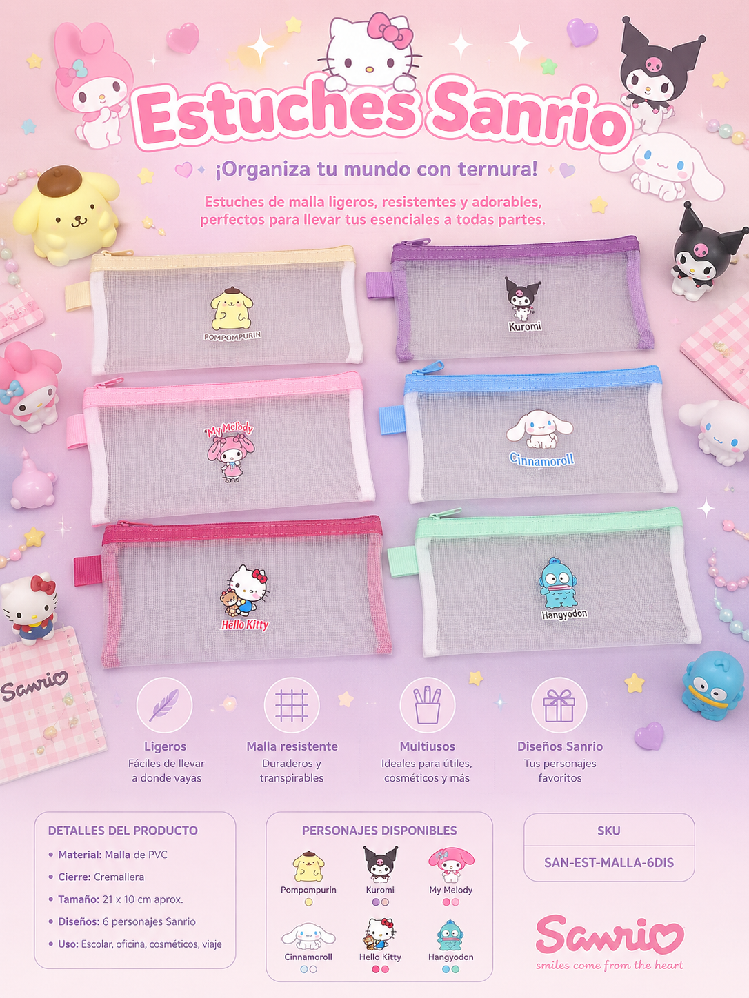 Estuche Sanrio de Malla Transparente – Modelos Surtidos