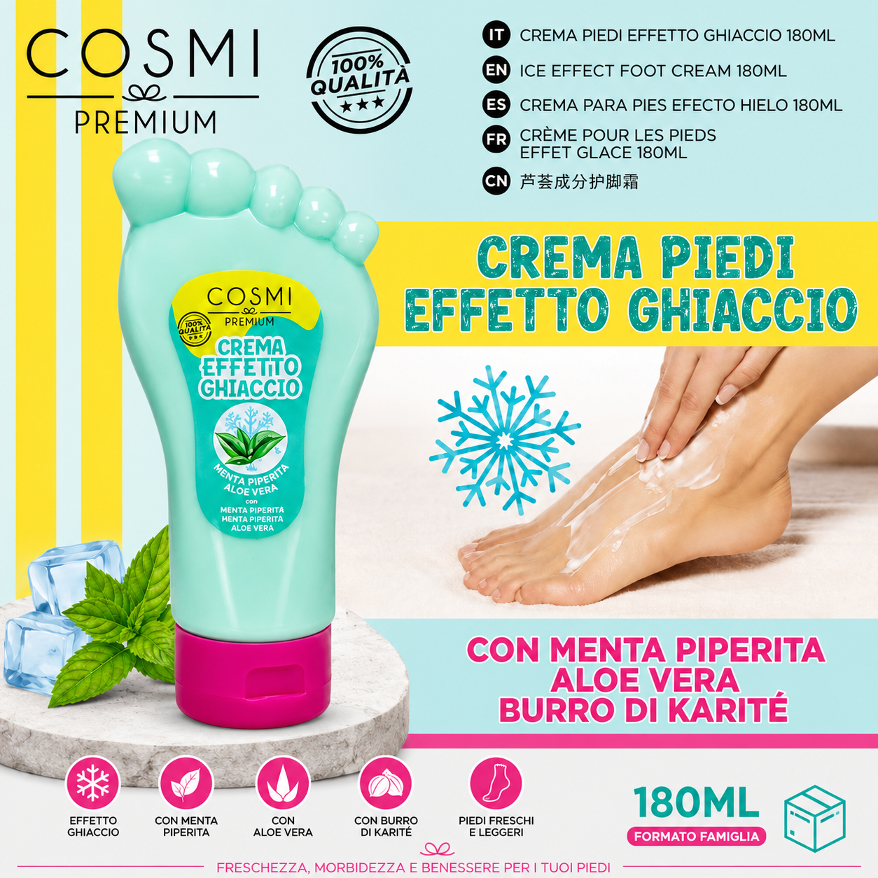 Crema para Pies Efecto Hielo COSMI Premium 180 ml