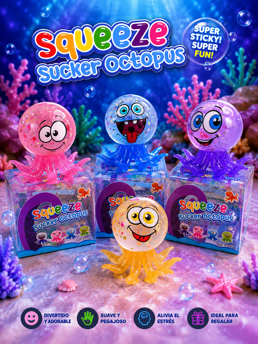 🐙Pulpo Squishy con Ventosas – Juguete Antiestrés