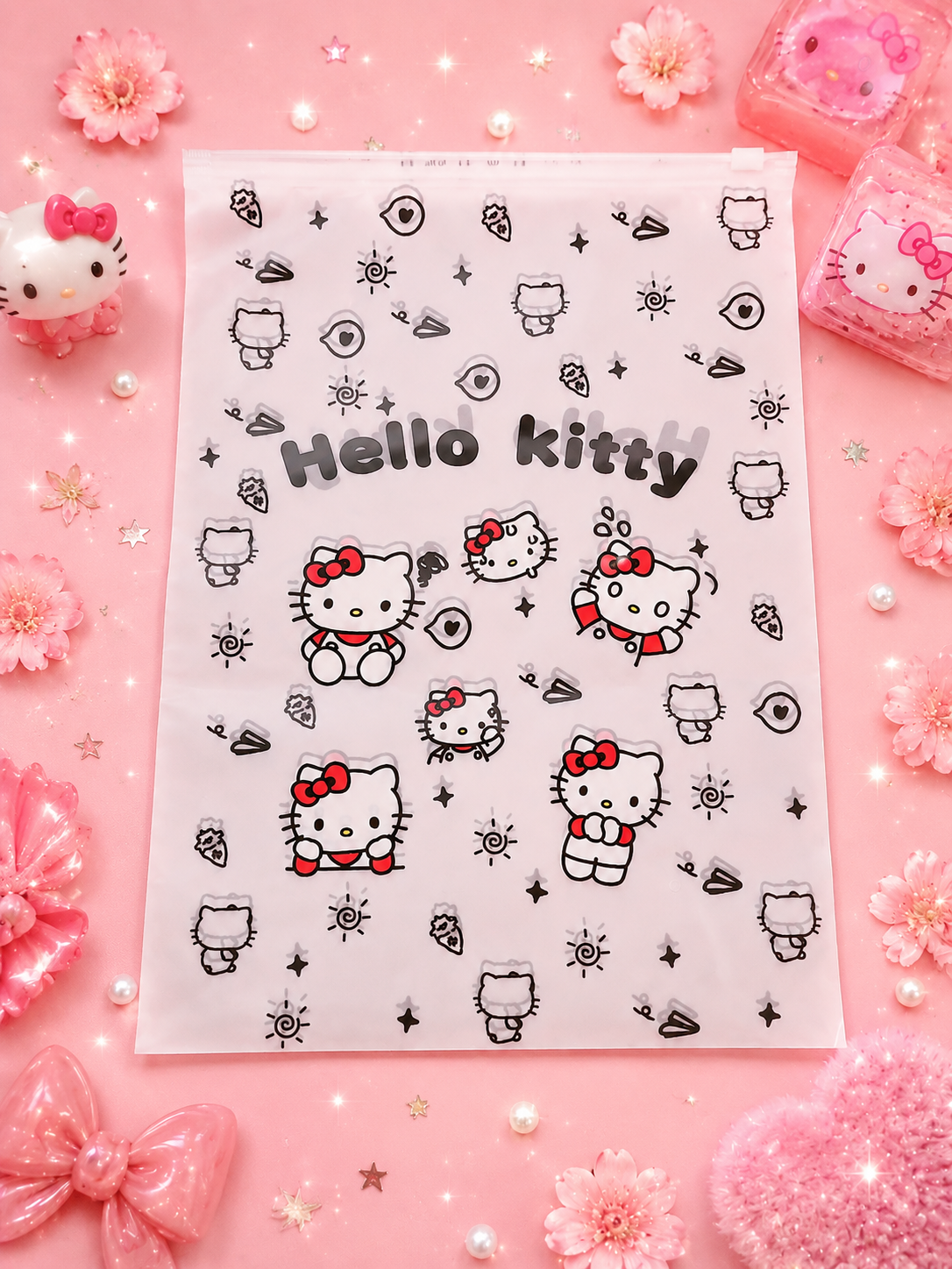 🎀Bolsa Transparente Hello Kitty con Cierre Zip – Edición Kawaii