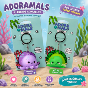 Llavero 3D Adoramals – Wendy Pulpo & Atlas Tortuga