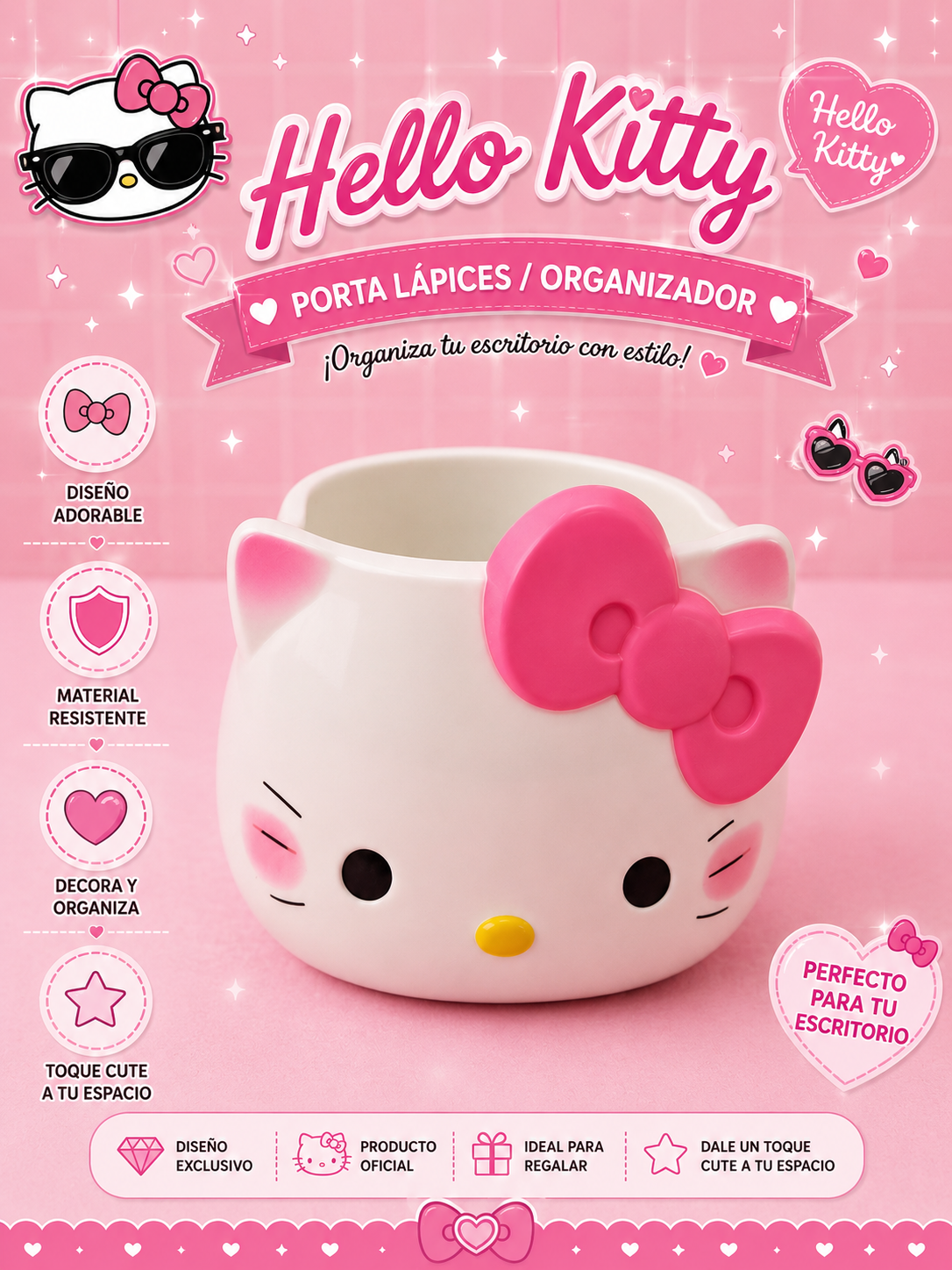 Portalápices Hello Kitty Oficial Sanrio Organizador de Escritorio 🎀