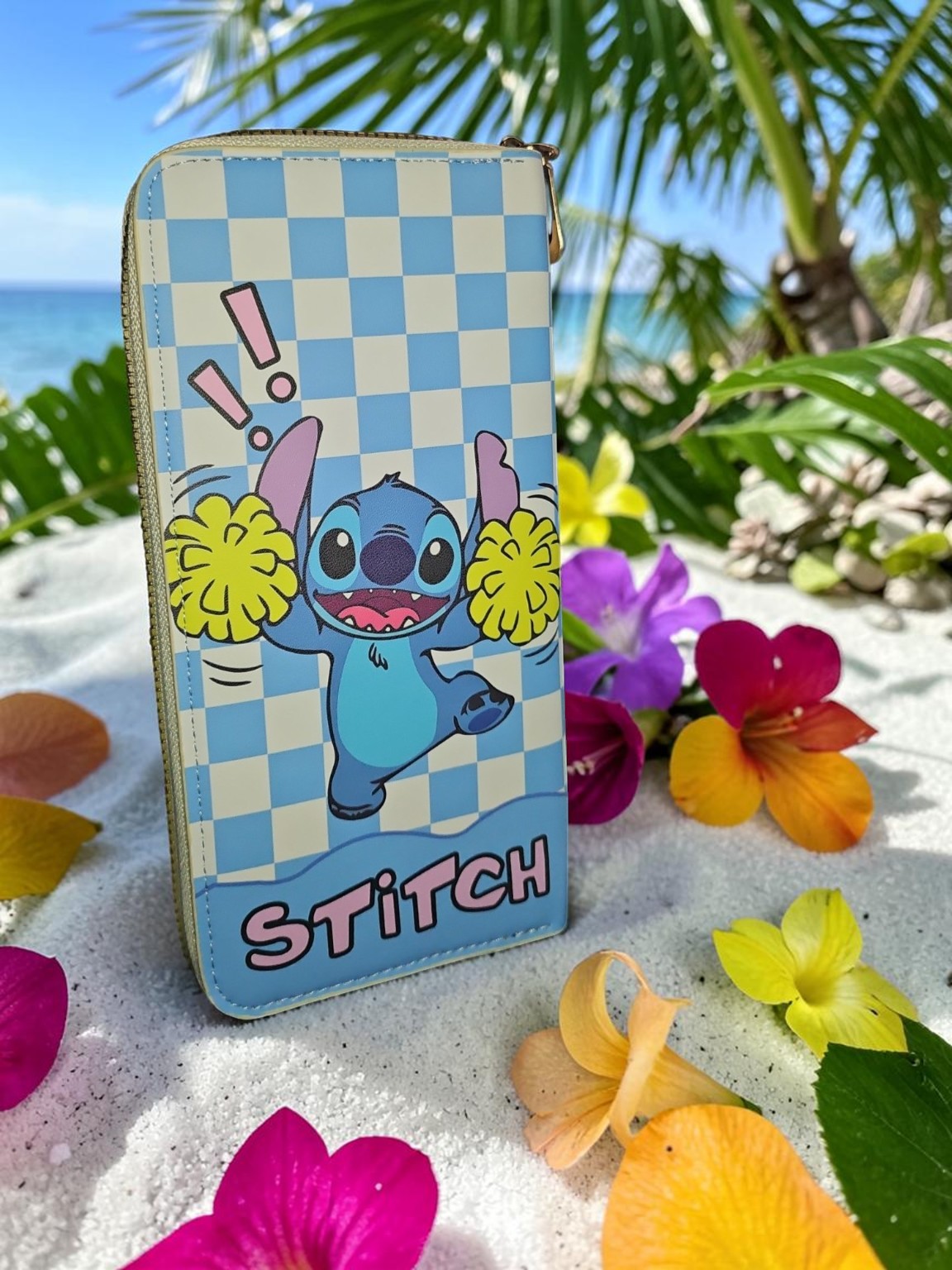 Billetera Stitch Azul con Cremallera – Diseño Kawaii Tropical 💙