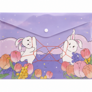 Carpeta A4 con Cierre Clip Conejitos Kawaii Jugando al Hilo 💜🐰