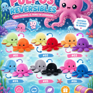 Pulpo Reversible 30 cm Peluche 2 en 1 con Dos Emociones🐙💙