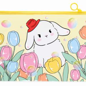 Carpeta Transparente A4 Conejito entre Tulipanes Kawaii 🌷🐰
