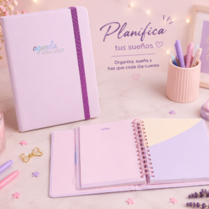 Agenda 2026-2027 Rosa Pastel con Bolsillos Organizadores
