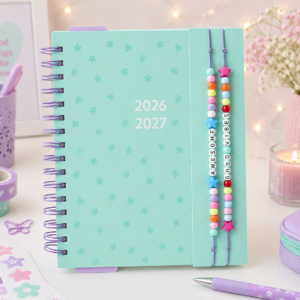 Agenda 2026-2027 Verde Menta con Gomas Decorativas Cuentas