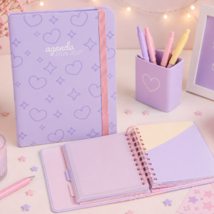 Agenda Escolar 2026-2027 Lavanda con Corazones y Estrellas