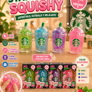 Vaso Squishy Glitter con Pajita – Juguete Antiestrés Súper Suave