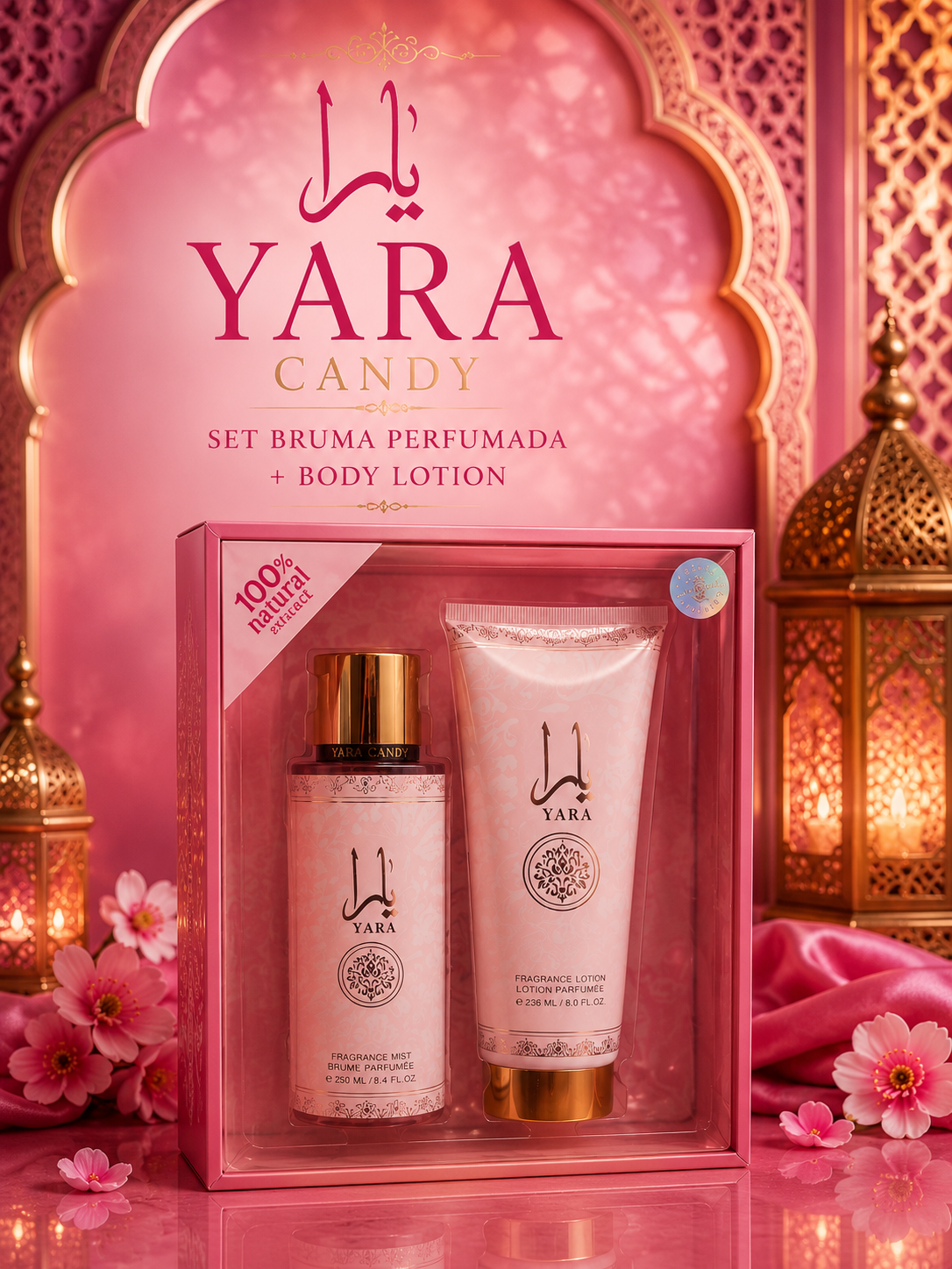 Set Yara Rosa – Bruma Perfumada 250 ml + Body Lotion 236 ml