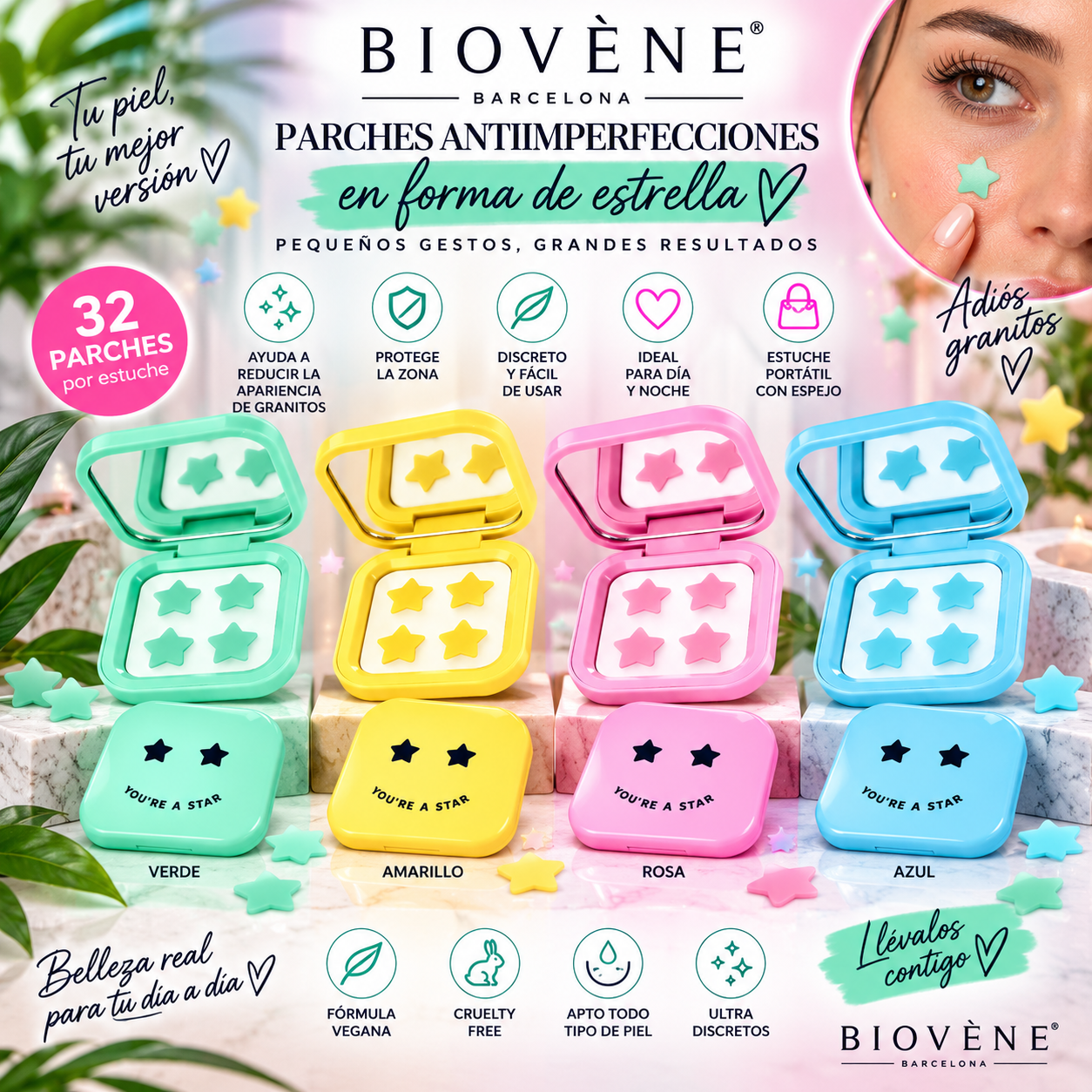 BIOVÈNE Parches Antiimperfecciones Estrella – 32 Parches